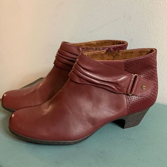 Rockport Brynn Rouched leather ankle Boots red‎ bootie biker - Picture 1 of 6